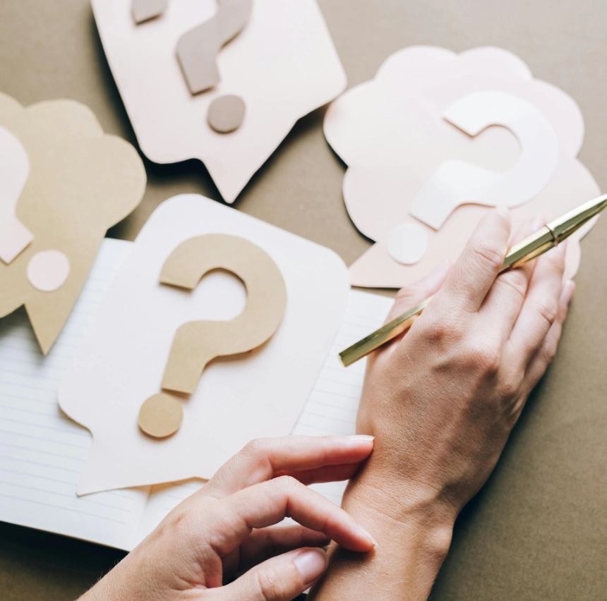 Question marks on a board